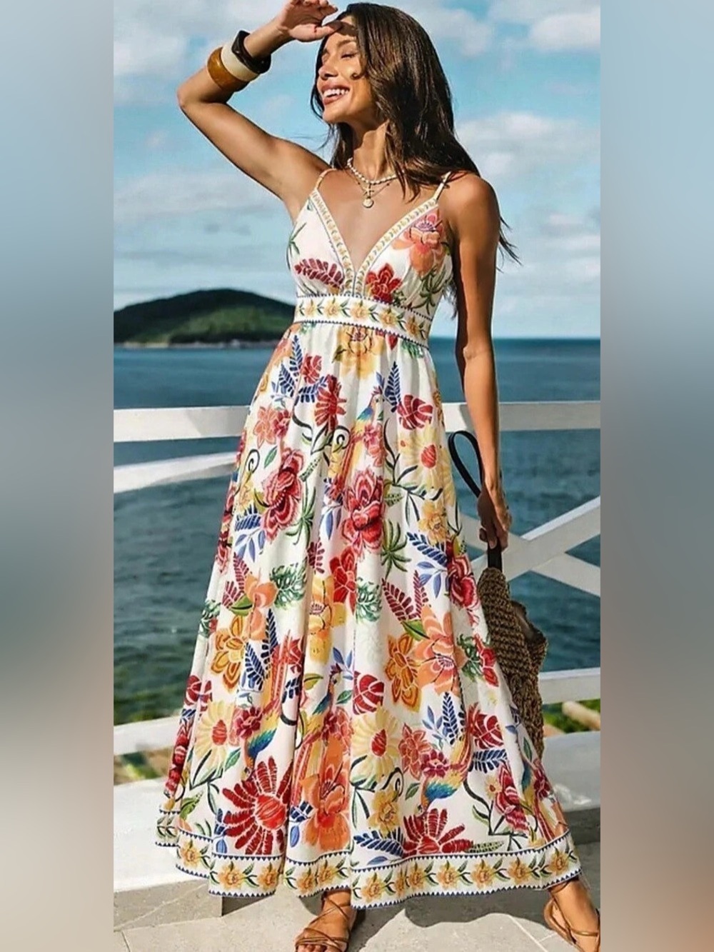 CUPSHE Floral Maxi Dress in White Size Small Like New